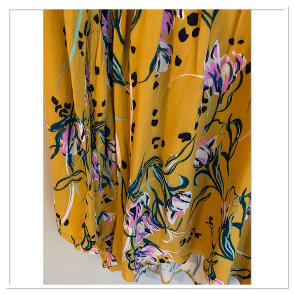 Free People Bella Floral Print Tunic Top Dress V Neck Yellow Pink Size Medium - Picture 4 of 8